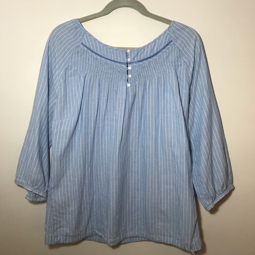BLUE STRIPED MID SLEEVE L.L BEAN TOP